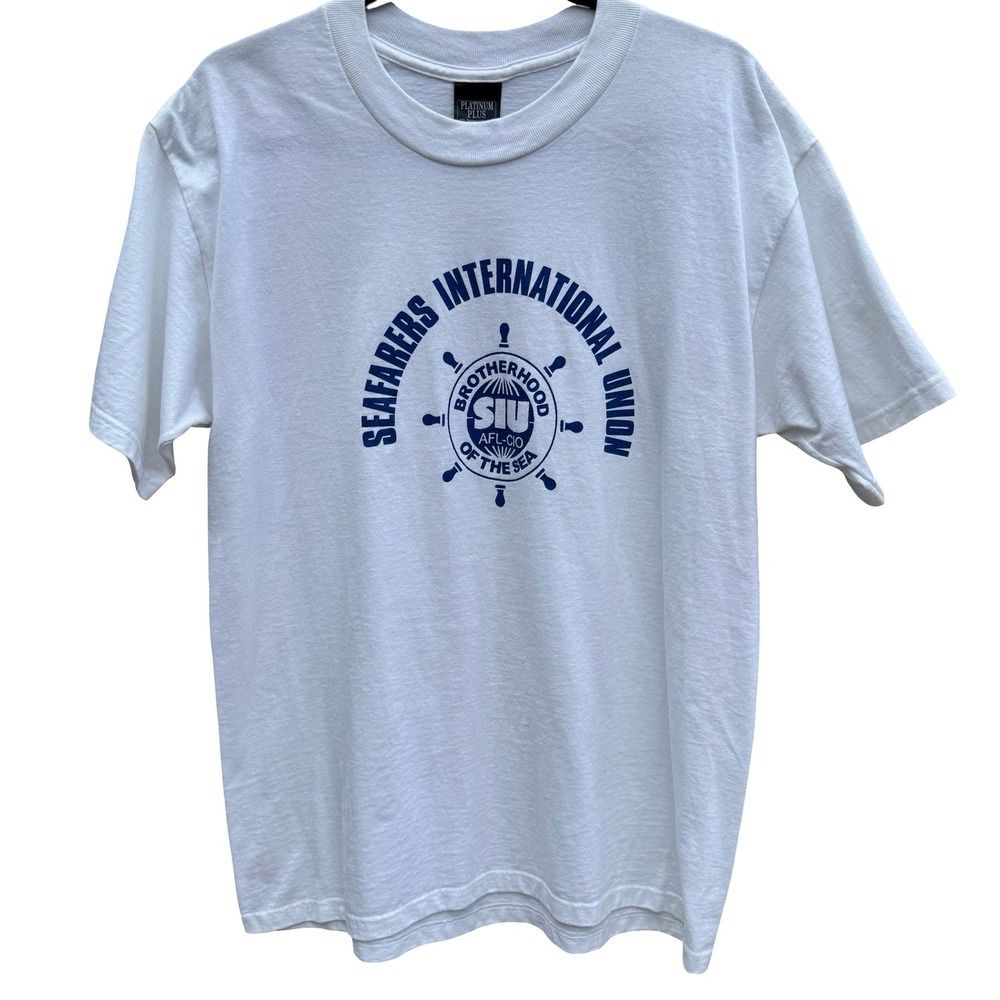 Vintage Seafarers International Union SIU Graphic T-Shirt White Large USA‎ Made